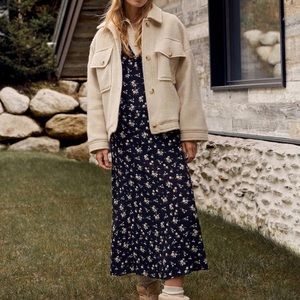 Floral Navy Slip Dress with V-Neck